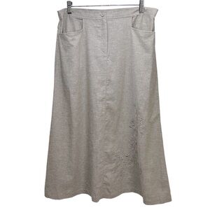 Vintage‎ Sag Harbor Slub Linen Blend Maxi Skirt 12P Floral Embroidered Ne…